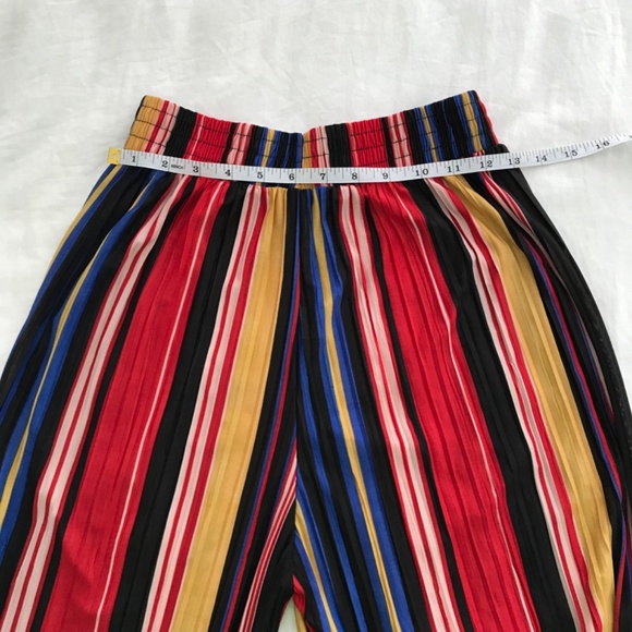 Wide Leg Stripe Pants S/M Red Yellow Black Blue - Picture 4 of 8